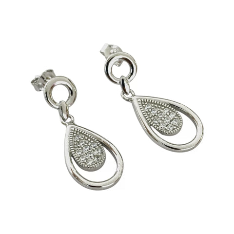 ARETE LARGO DOBLE GOTA ZIRCONIA Y LISO - PLATA .925