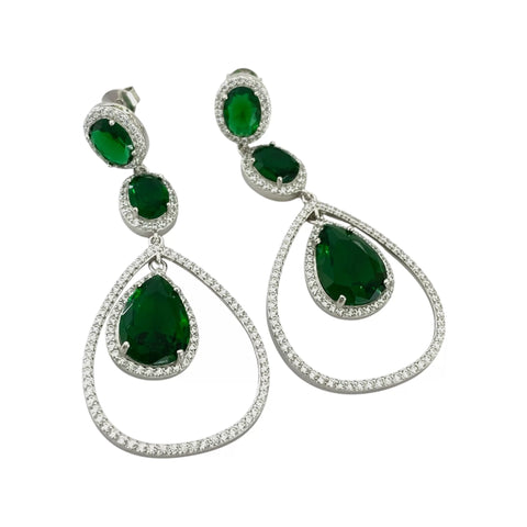 ARETE LARGO GOTAS ZIRCONIA VERDE - PLATA .925
