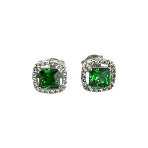 ARETE CUADRO ZIRCONIA VERDE CON BISEL - PLATA .925