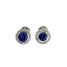 ARETE ZIRCONIA AZUL CON BISEL - PLATA .925
