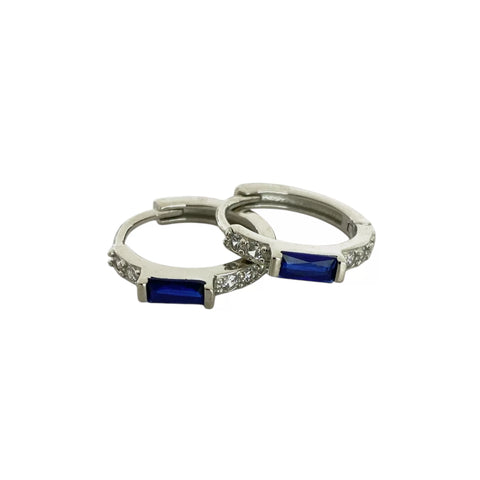 ARRACADA BAGUETTE  ZIRCONIA AZUL - PLATA .925