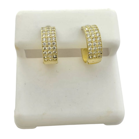 ARRACADA HUGGIE 3 LINEAS ZIRCONIAS - ORO 10K