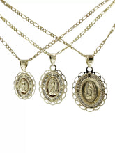 CADENA CON MEDALLA VIRGEN DE GUADALUPE OVALADA MARGEN ONDAS (3 TAMAÑOS) - ORO 10K