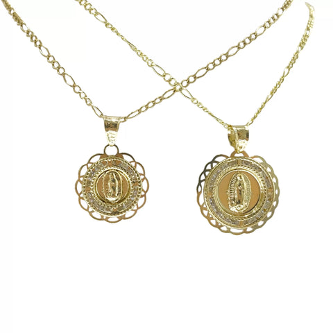 CADENA CON MEDALLA VIRGEN DE GUADALUPE MARGEN ONDAS (2 TAMAÑOS) - ORO 10K