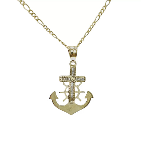 CADENA CON CRUZ ANCLA TROQUELADA - ORO 10K