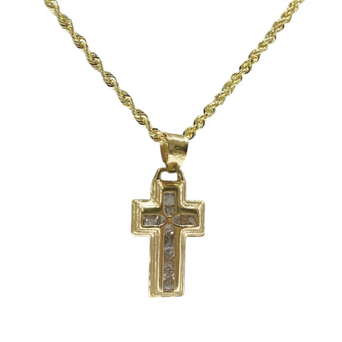CADENA CON CRUZ ZIRCONIA BISEL ANCHO - ORO 10K