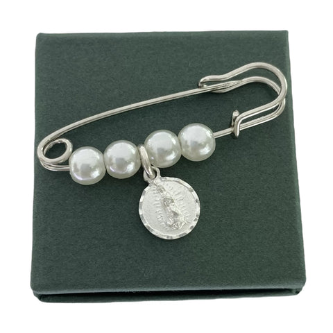 PIN FISTOL BROCHE CON MEDALLA - DOBLE VISTA VIRGEN DE GUADALUPE Y SAGRADO CORAZÓN - PLATA .925