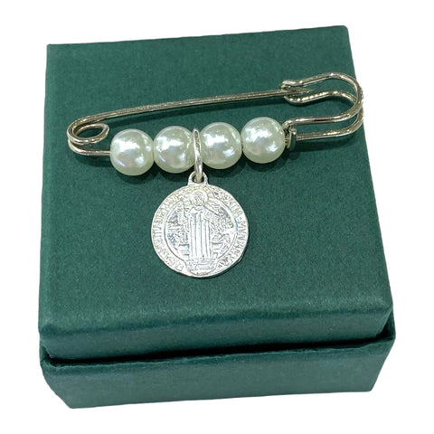 PIN FISTOL BROCHE CON MEDALLA - SAN BENITO ABAD - PLATA .925