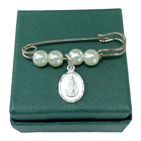 PIN FISTOL BROCHE CON MEDALLA - VIRGEN MILAGROSA - PLATA .925