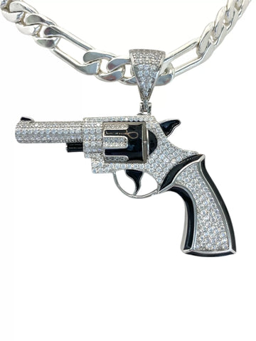 DIJE REVOLVER ARMA CON ZIRCONIA - PLATA .925