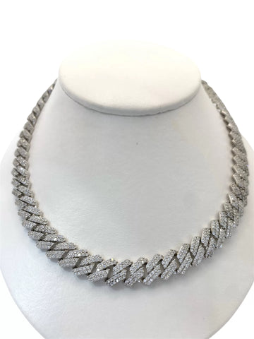 CADENA BARBADA CUBANA CON PIEDRA ZIRCONIA ICE - 55 CM X 1 CM - PLATA .925