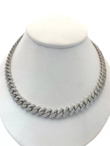 CADENA BARBADA CUBANA CON PIEDRA ZIRCONIA ICE - 55 CM X 8 MM - PLATA .925