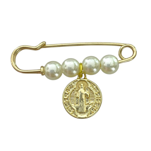 PIN FISTOL BROCHE CON MEDALLA DE CHAPA DE ORO - SAN BENITO ABAD