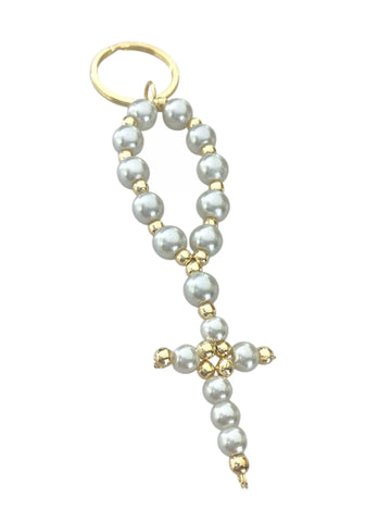 LLAVERO - MISTERIO DE PERLA CON CRUZ ARMADA