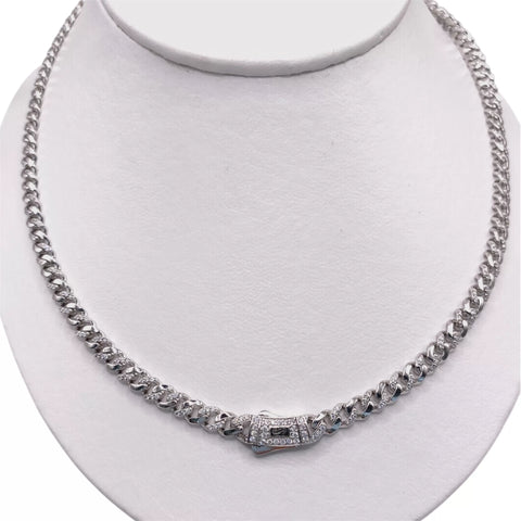 CADENA MÓNACO CH - BARBADA CON PIEDRA ZIRCONIA - 55 CM X 5 MM - PLATA .925