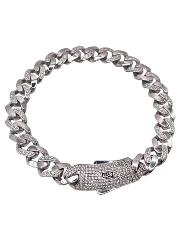 PULSO MÓNACO CH - BARBADO CUBANO - MITAD PIEDRA ZIRCONIA - 20 cm x 8 mm - PLATA .925