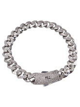 PULSO MÓNACO CH - BARBADO CUBANO - MITAD PIEDRA ZIRCONIA - 20 cm x 8 mm - PLATA .925