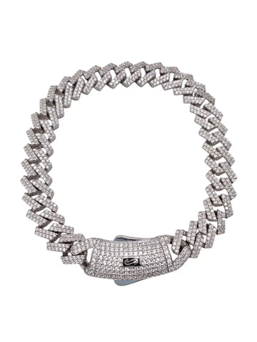 PULSO MÓNACO CH - BARBADO CUBANO - PIEDRA ZIRCONIA - 18 cm x 9 mm - PLATA .925