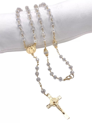 ROSARIO CRISTAL BLANCO - DORADO