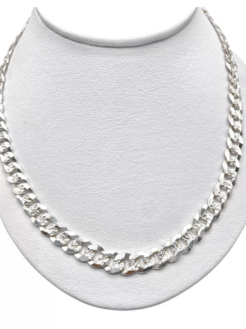 CADENA BARBADA DIAMANTADA 70 cm x 8 mm - PLATA .925