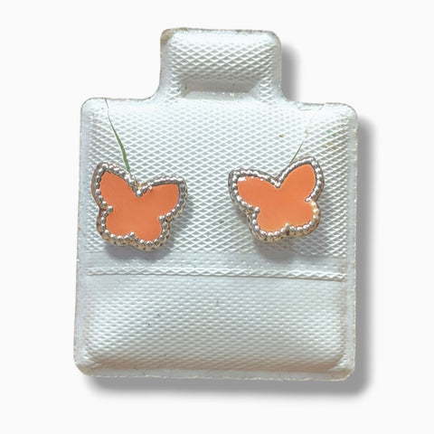 BROQUEL MARIPOSA ESMALTADA CORAL - PLATA .925