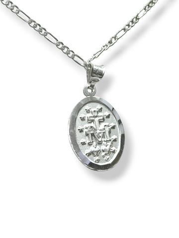 CADENA CON MEDALLA VIRGEN MILAGROSA - MATE - PLATA .925