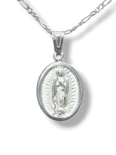 CADENA CON MEDALLA VIRGEN DE GUADALUPE - BISEL LISO - MATE - PLATA .925