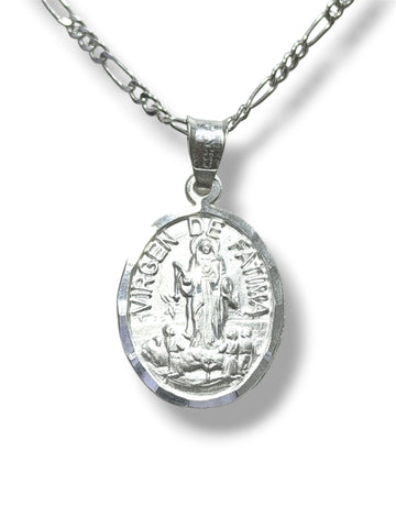 CADENA CON MEDALLA VIRGEN DE FATIMA - MATE - PLATA .925
