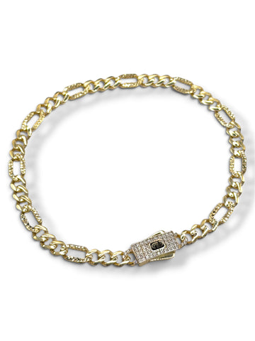 PULSO FIGARO  DIAMANTADO - 21 cm X 5 mm - ORO 10K