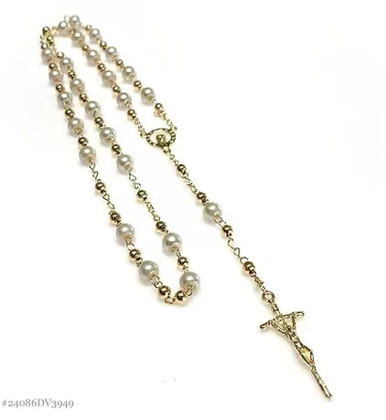 ROSARIO PERLA CON BOLA DORADA