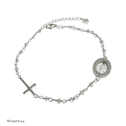 PULSERA MEDALLA MILAGROSA CON CRUZ - PLATA .925
