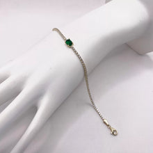 PULSERA TIPO TENNIS CON ZIRCONIA OVAL CENTRAL VERDE - ORO 10K