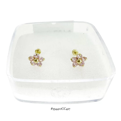 BROQUEL FLOR ZIRCONIAS TIPO LIS - ORO 10K - ROSA