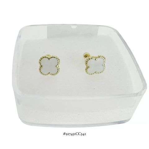 BROQUEL TRÉBOL ESMALTADO ORO 10K - BLANCO