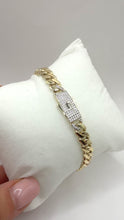 PULSO BARBADO CUBANO - Broche piedra - 21 cm x 6.5 mm - ORO 10K
